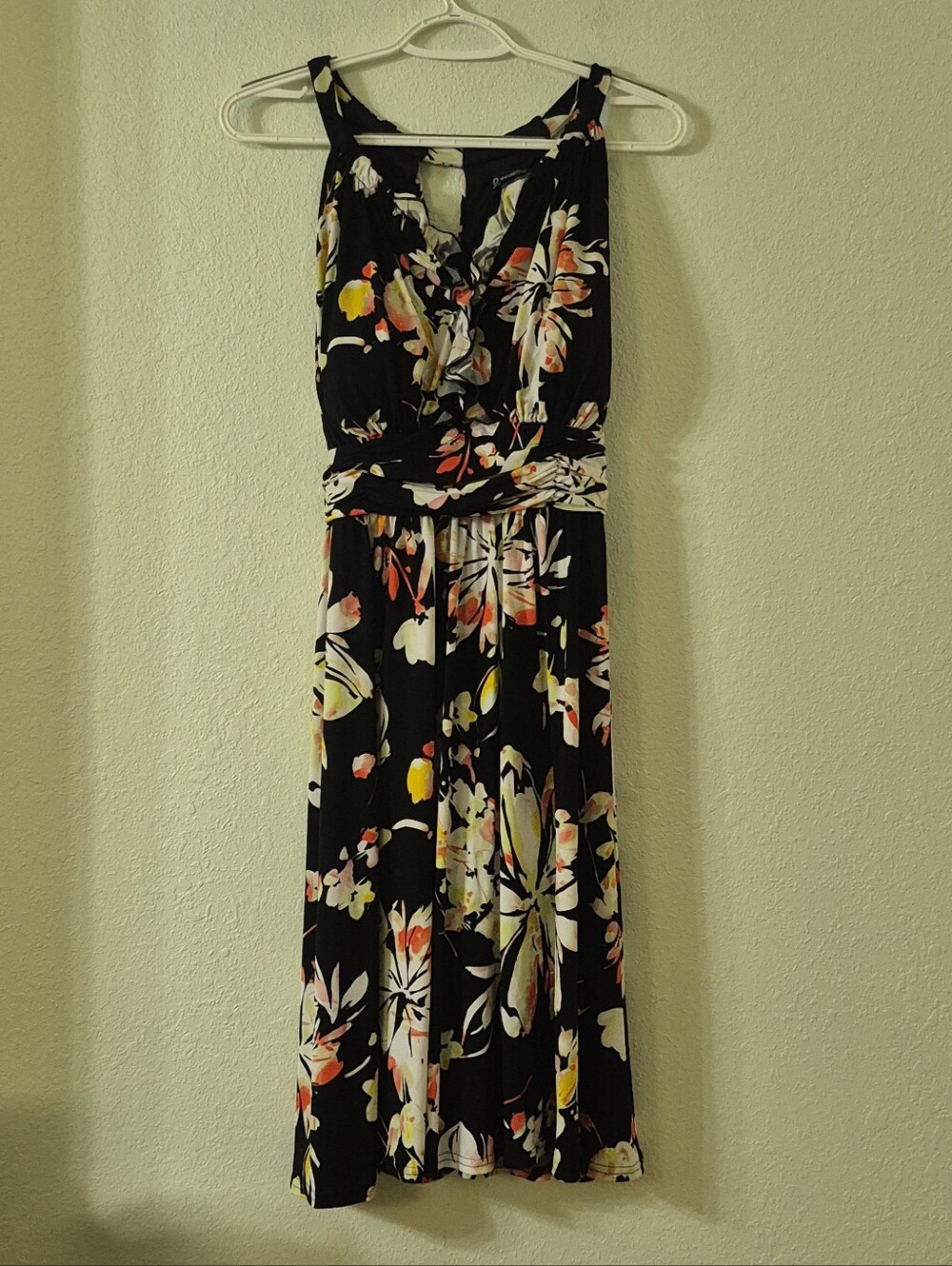 new directions Black Floral Sleeveless Maxi Dress with Pink & Yellow Accents